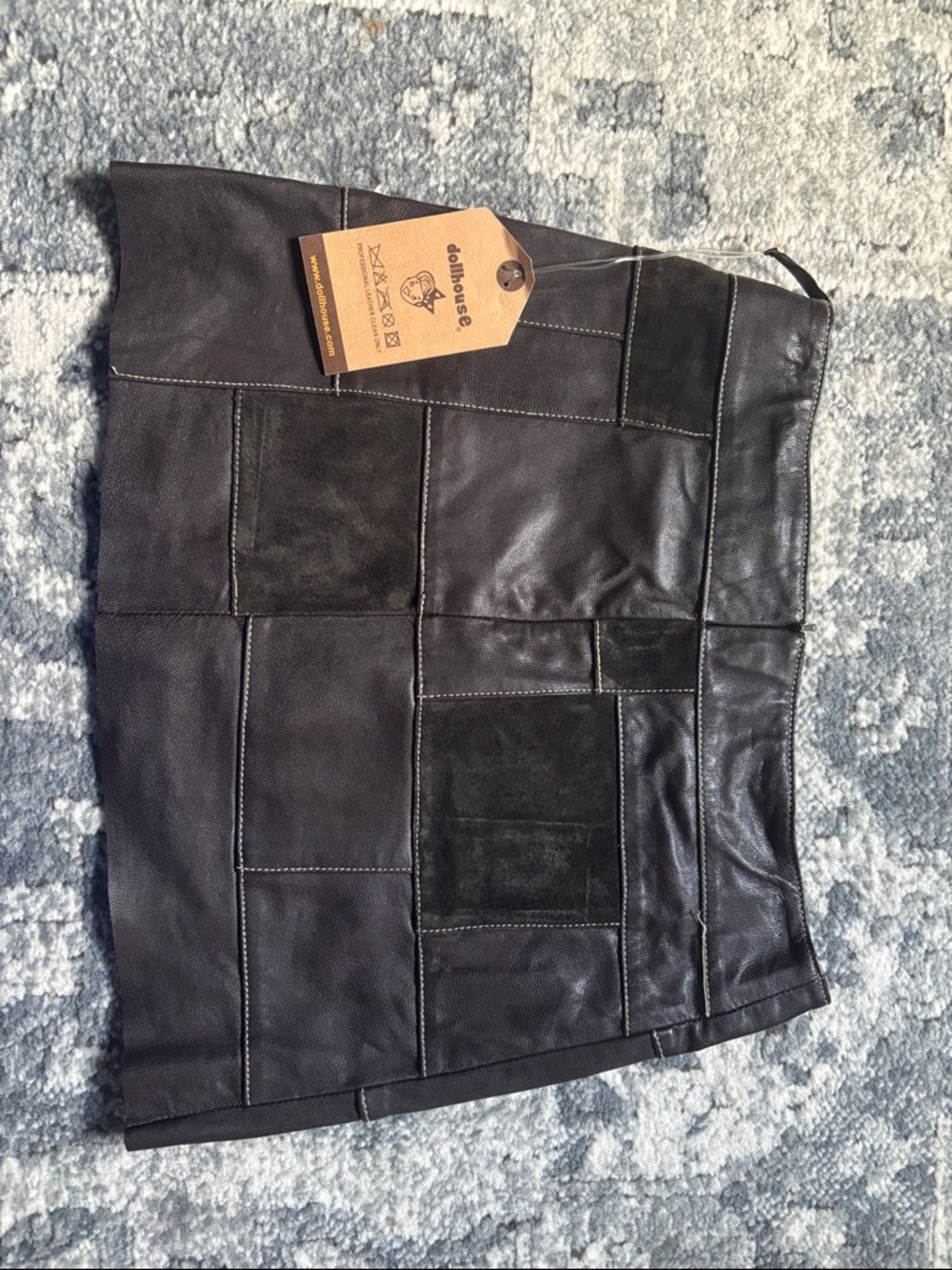 NWT Dollhouse Brown Patchwork Leather Mini Skirt - Picture 3 of 5